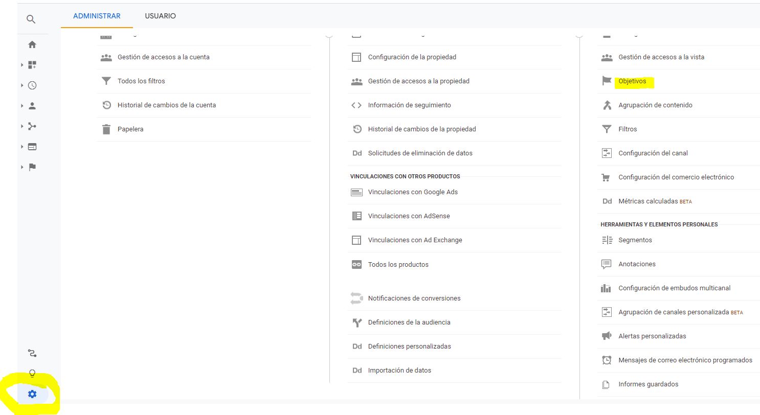 como crear objetivos en google analytics