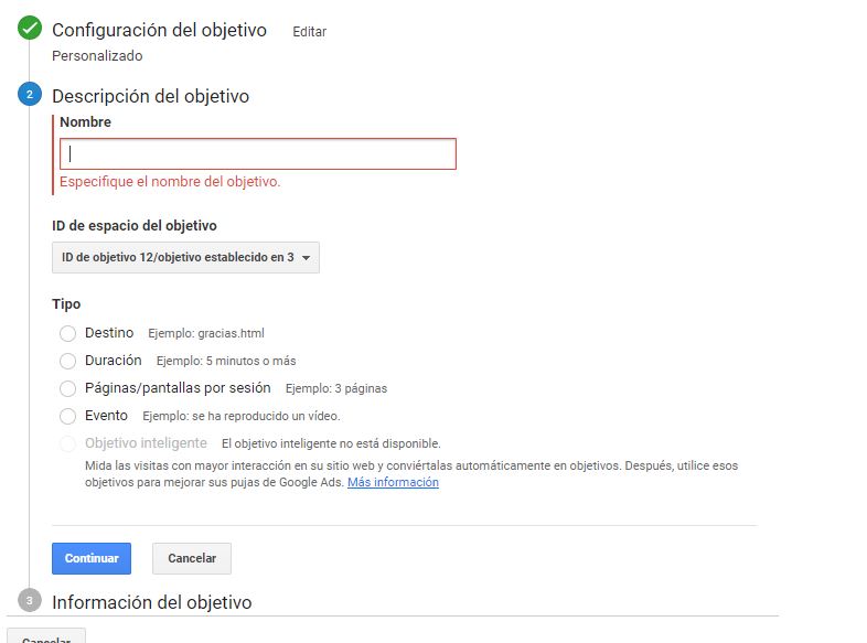 tipos de objetivos en google analytics