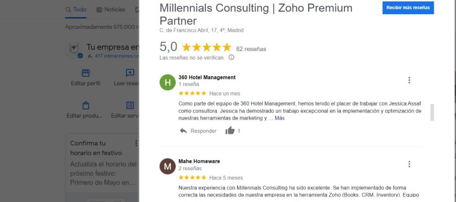 reseñas google millennials consulting